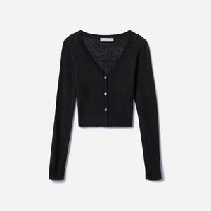 Everlane Featherweight Alpaca Cardigan in Heathered Black